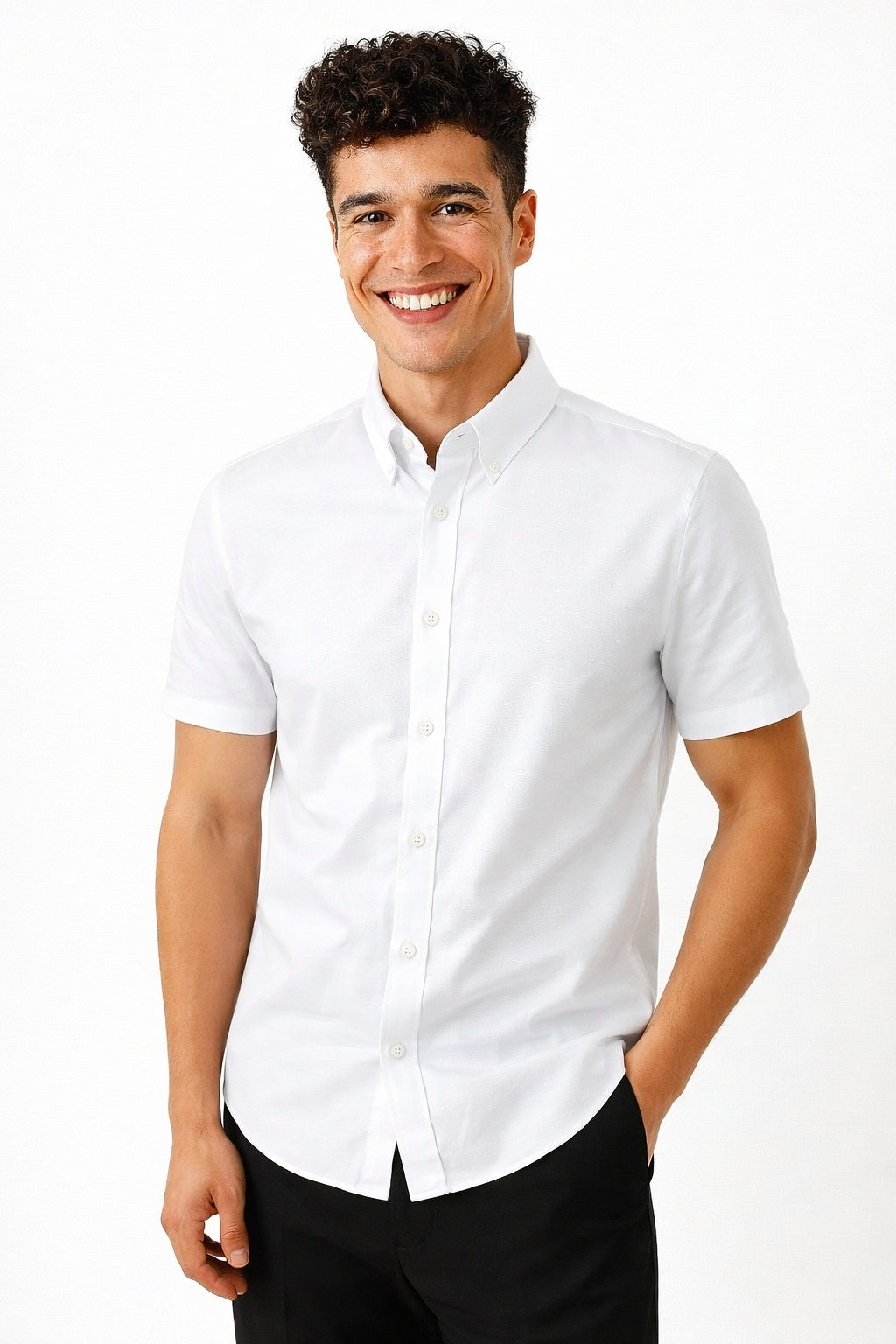 Cool Bee Premium Oxford Casual Half Shirt White for Men - White Premium Half Sleeve Oxford Shirt India