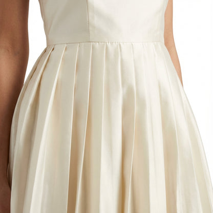 Timeless Elegance Ivory Pleated Midi Short Dress | Cool Bee