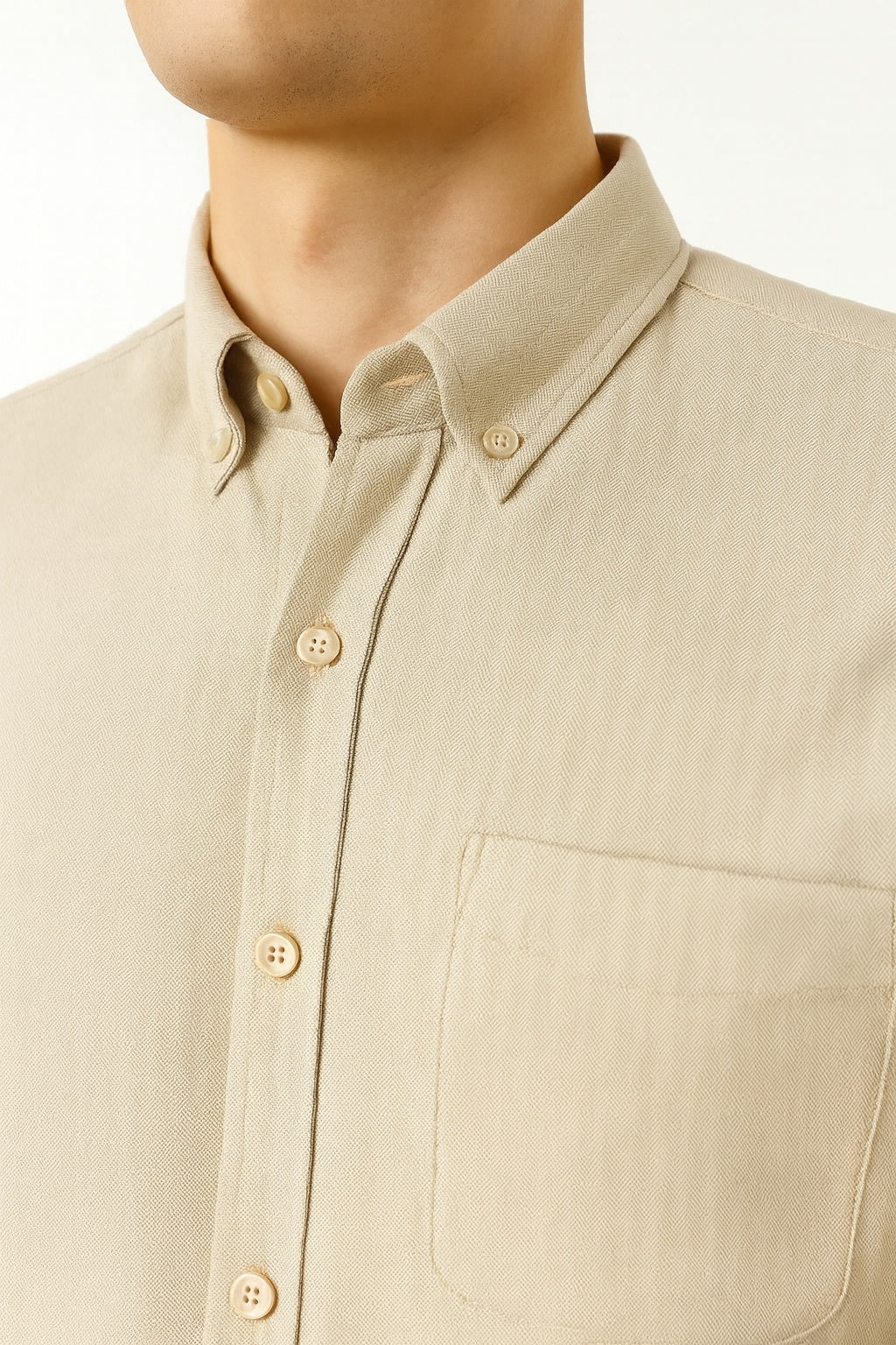 Cool Bee Premium Oxford Casual Half Shirt Beige for Men - Beige Premium Half Sleeve Oxford Shirt India - Detail View