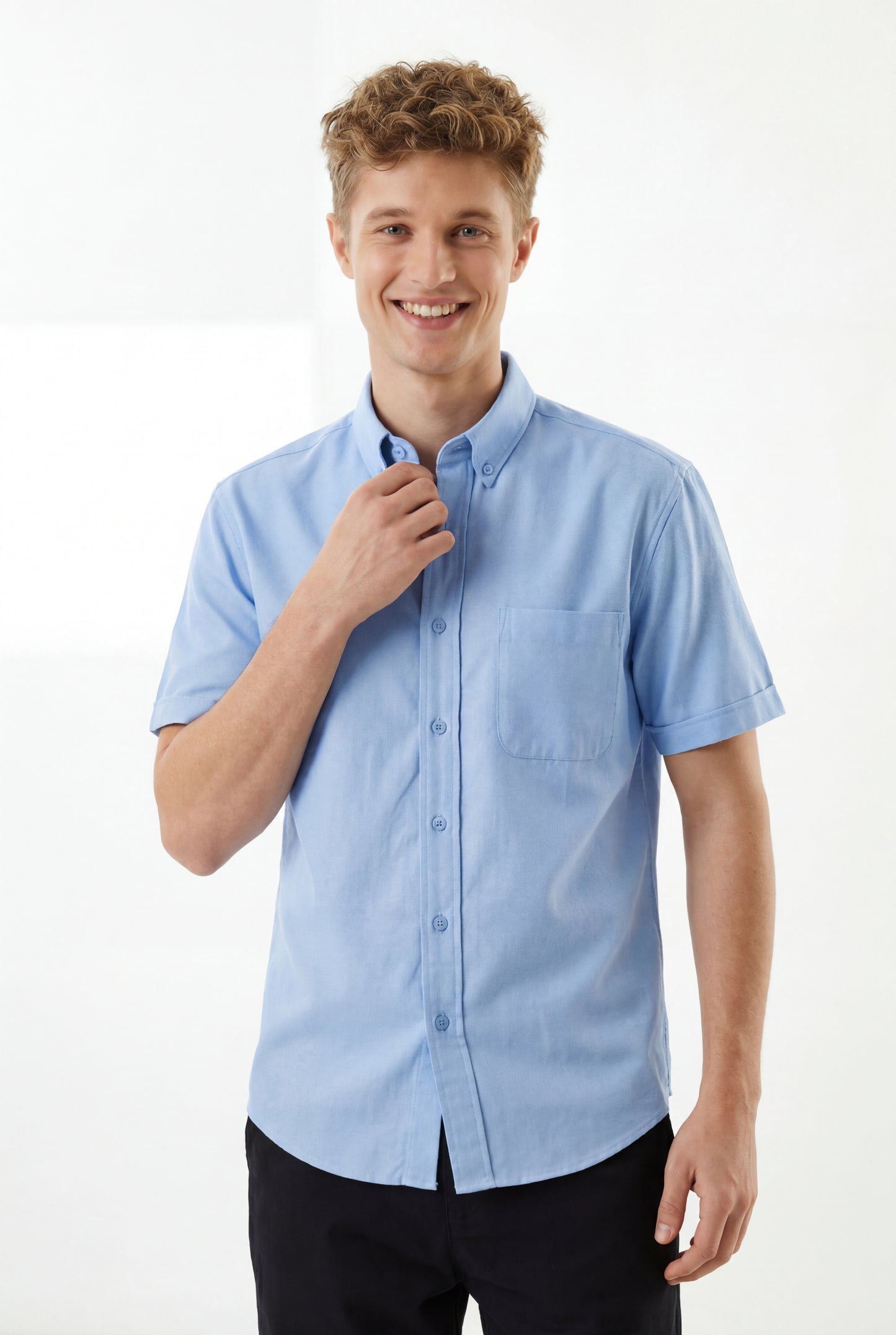 Cool Bee Premium Oxford Casual Half Shirt Blue for Men - Blue Premium Half Sleeve Oxford Shirt India