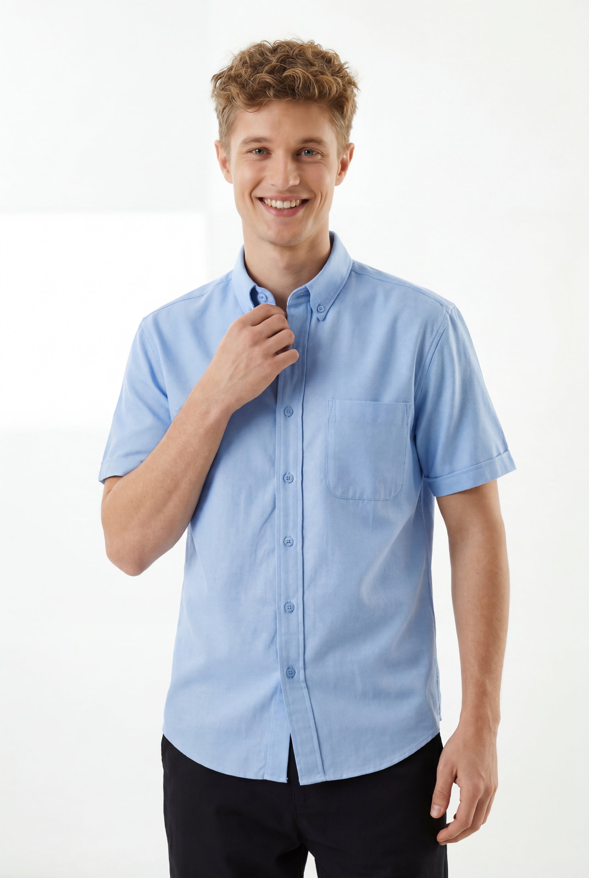 Cool Bee Premium Oxford Casual Half Shirt Blue for Men - Blue Premium Half Sleeve Oxford Shirt India