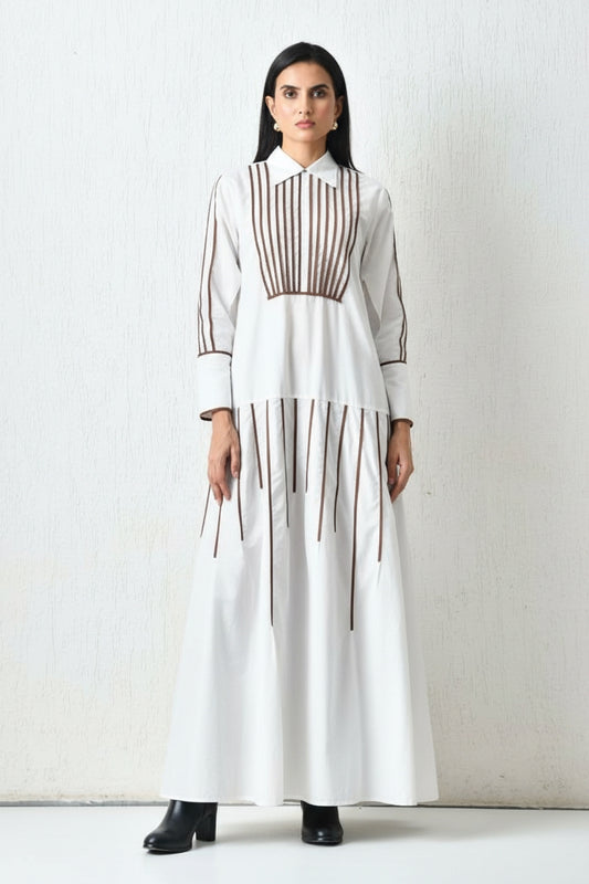 Perspective Grid Trapeze Dress White