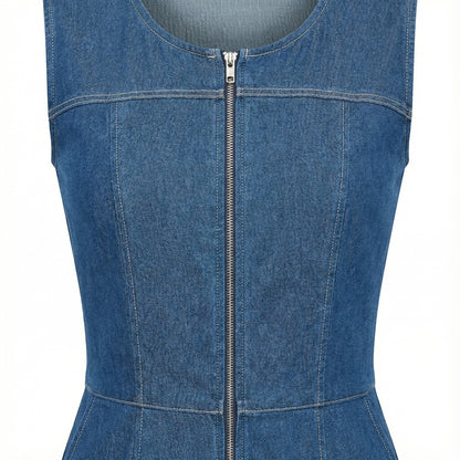 Sleek Utility Denim Jumpsuit – Indigo Wash