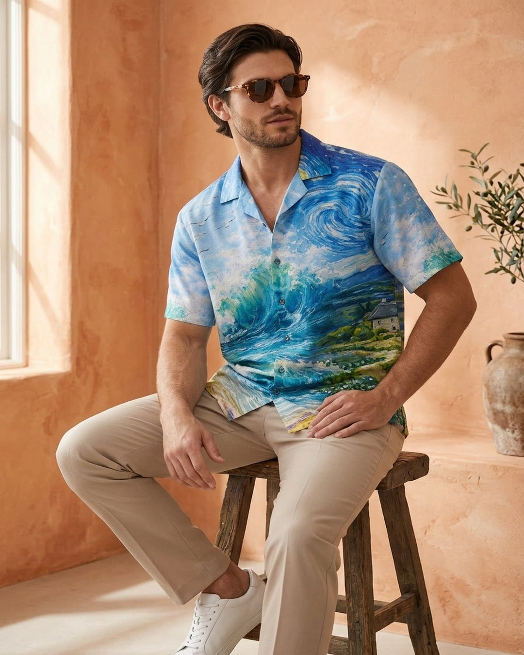 Cool Bee Cosmic Coastline Printed Shirt for Men - Premium Mercerised Cotton Spread Collar Shirt India - Back View