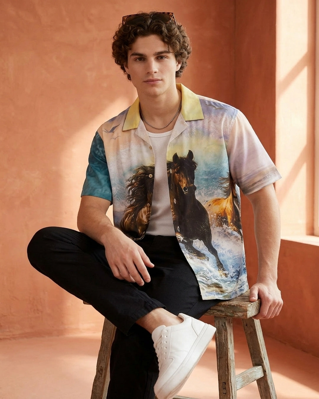 Cool Bee Ethereal Crest Camp Shirt for Men - Premium Mercerised Cotton Spread Collar Shirt India - Front View