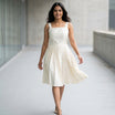 Timeless Elegance Ivory Pleated Midi Short Dress | Cool Bee