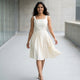 Timeless Elegance Ivory Pleated Midi Short Dress | Cool Bee