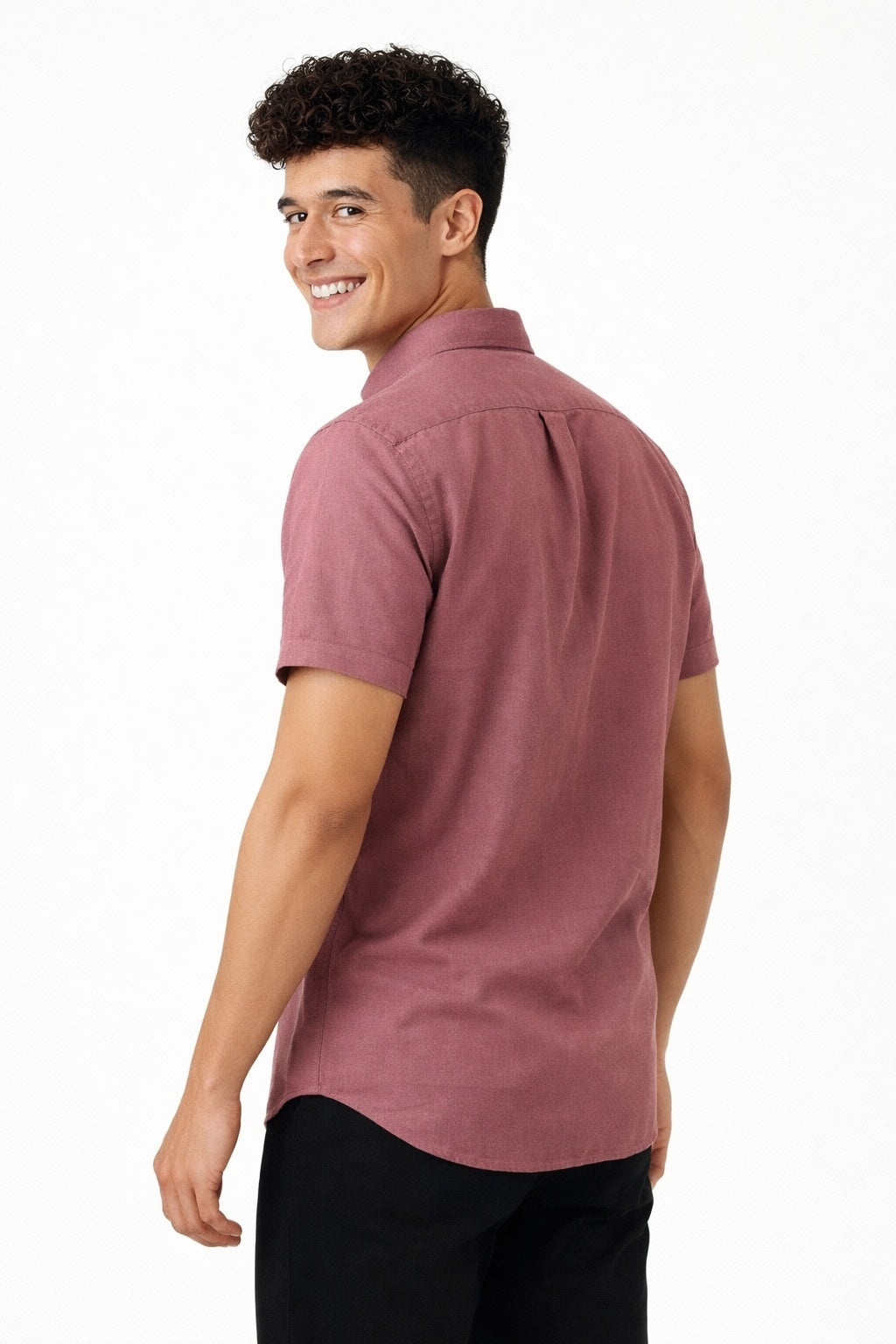 Cool Bee Premium Oxford Casual Half Shirt Raspberry Red for Men - Raspberry Premium Half Sleeve Oxford Shirt India - Back Vie