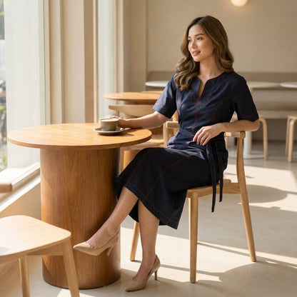 Crimson-Stitch Utility Midi Dress Navy Blue | Cool Bee