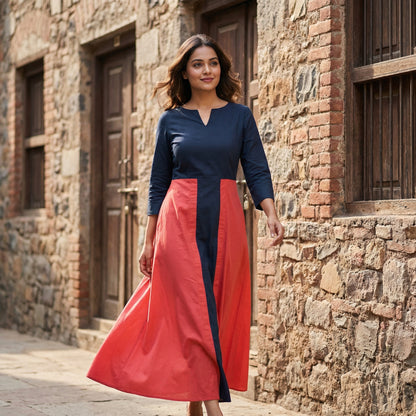 Midnight & Coral Column Dress Red Black