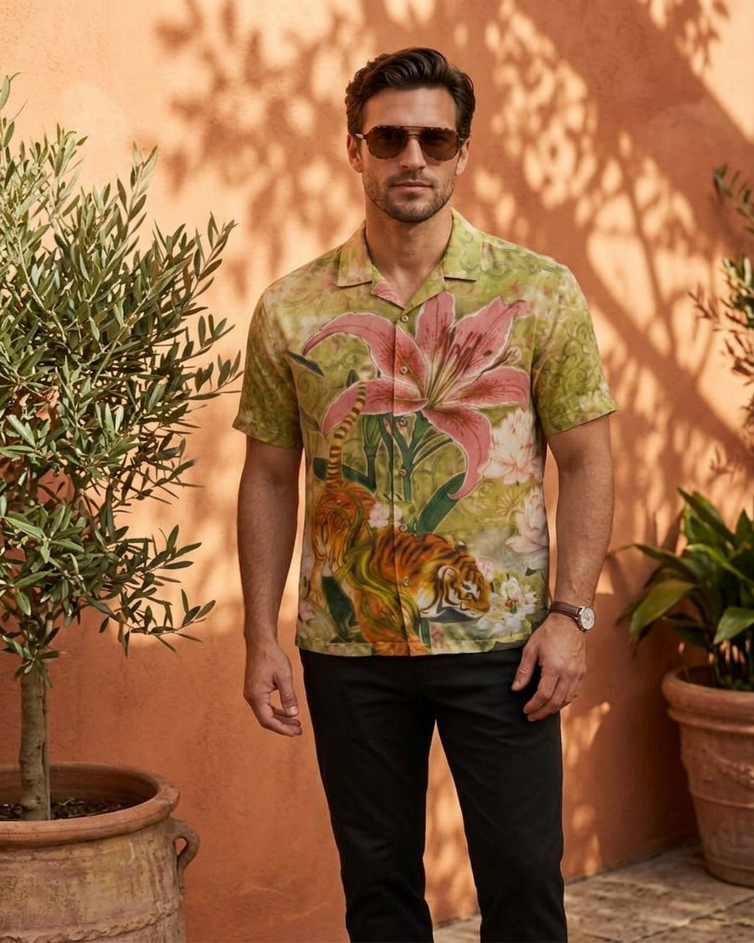 Cool Bee Wild Lotus Camp Shirt for Men - Premium Mercerised Cotton Spread Collar Shirt India - Lifestyle View