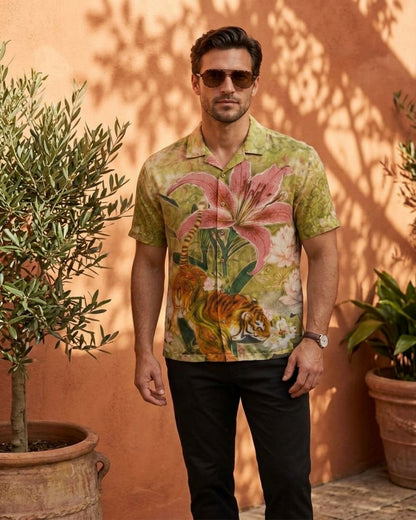 Cool Bee Wild Lotus Camp Shirt for Men - Premium Mercerised Cotton Spread Collar Shirt India - Lifestyle View