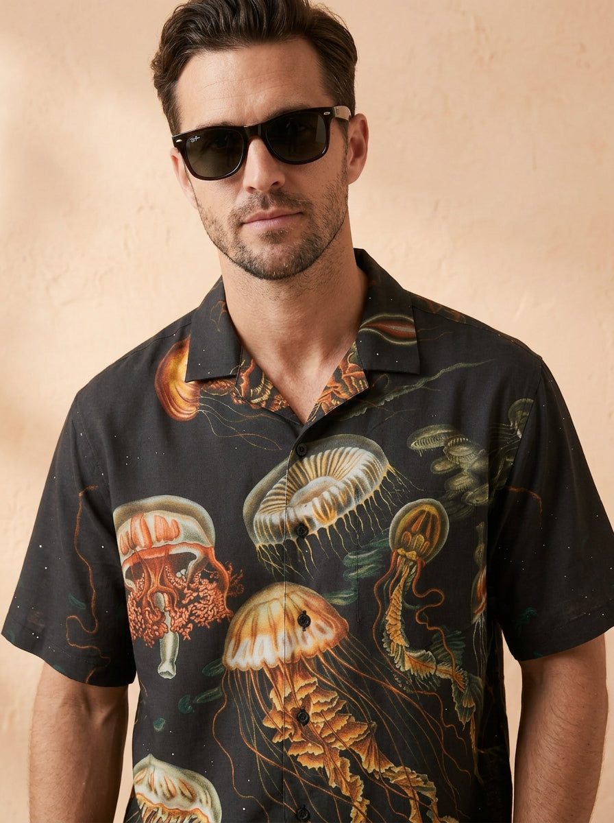 Cool Bee The Relaxed Resort Look Shirt for Men - Premium Mercerised Cotton Spread Collar Shirt India - Close-up Detail View