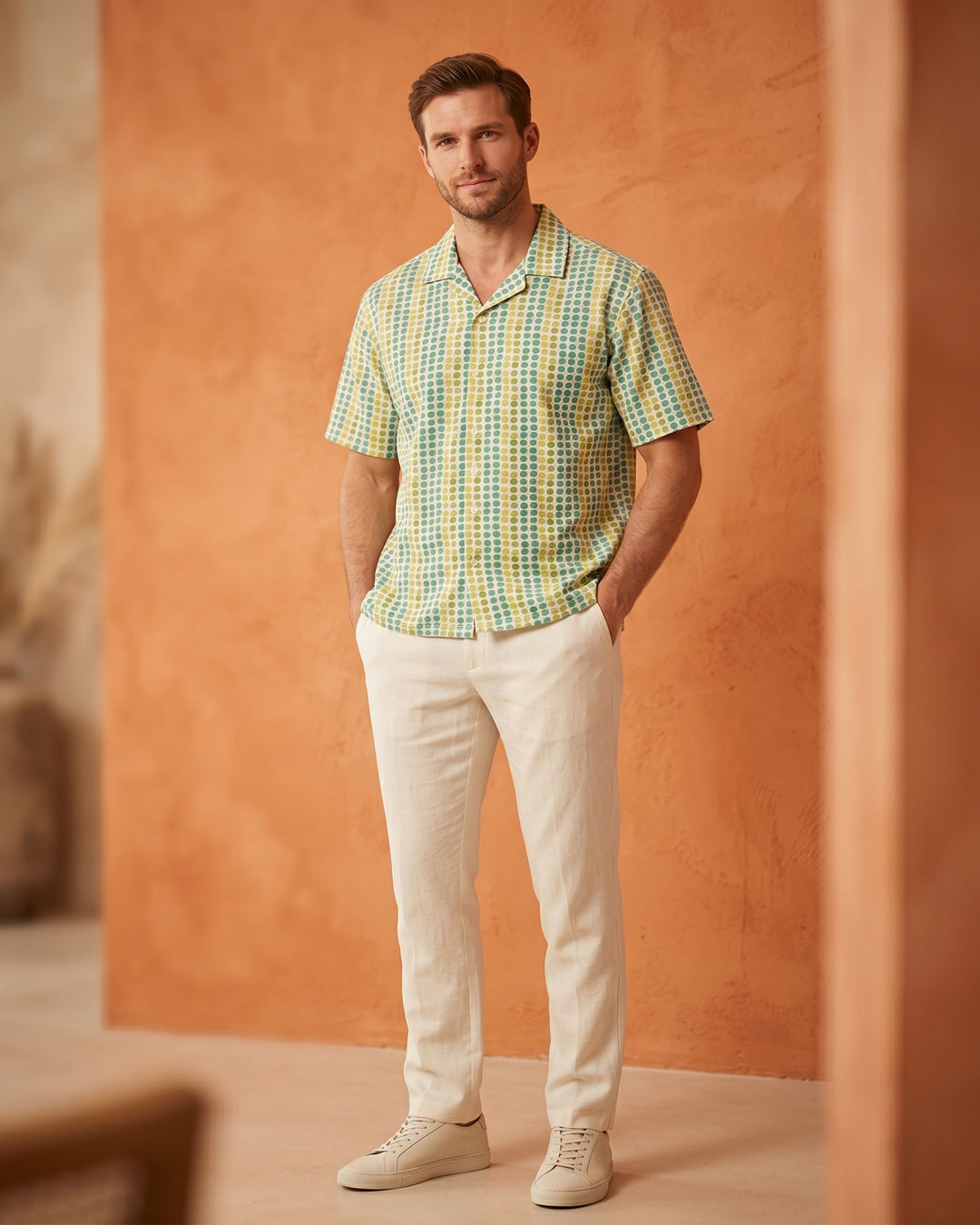 Cool Bee Citrus Breeze Camp Shirt for Men - Premium Mercerised Cotton Spread Collar Shirt India - Side View