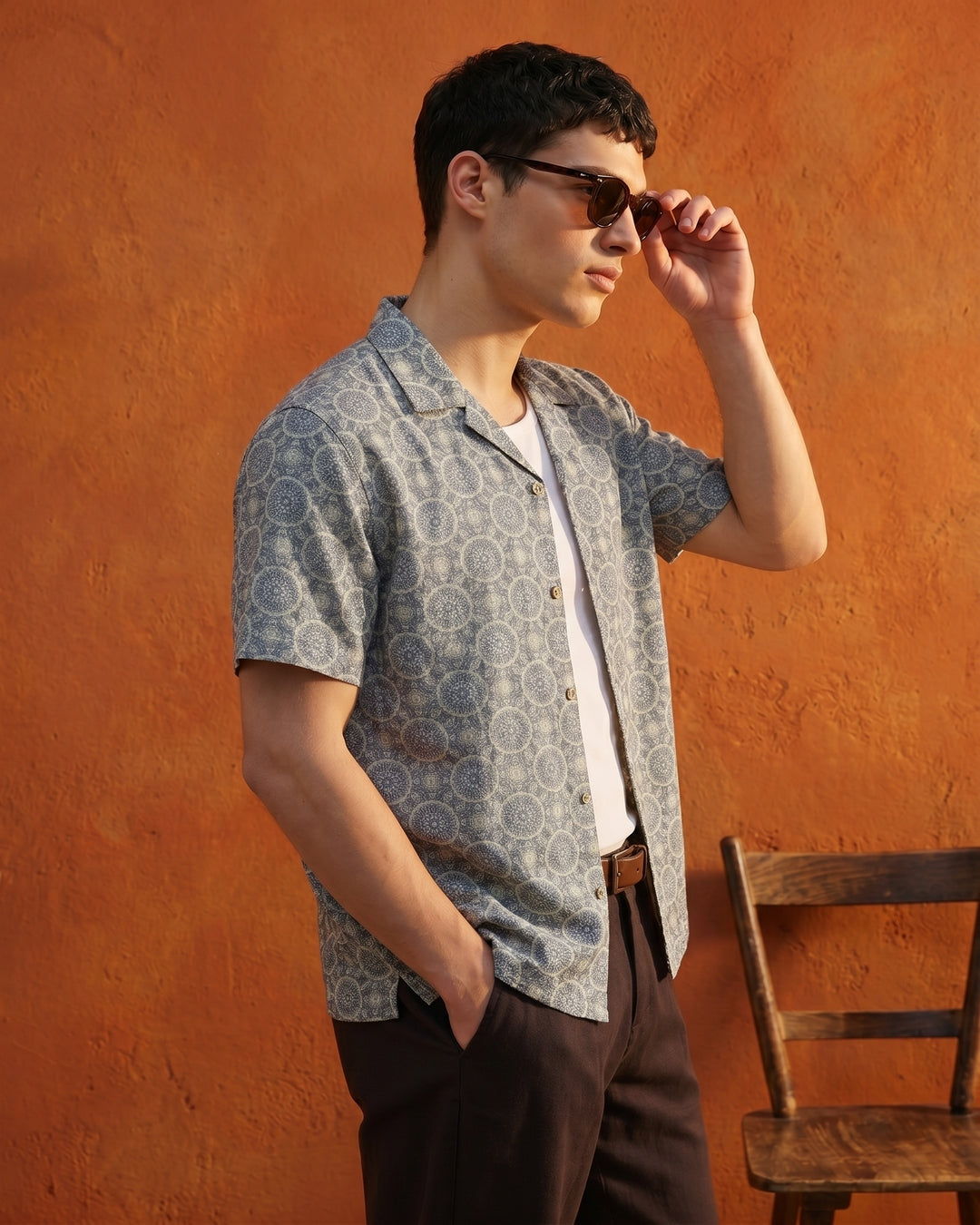 Cool Bee Mandala SS Shirt for Men - Premium Mercerised Cotton Spread Collar Shirt India - Close-up Detail View