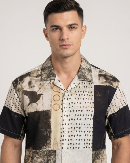 Cool Bee Charcoal Gridlock Camp Shirt for Men - Premium Mercerised Cotton Spread Collar Shirt India - Lifestyle View