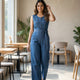 Sleek Utility Denim Jumpsuit – Indigo Wash