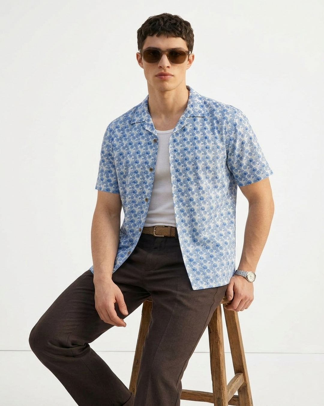 Cool Bee Blue Mosaic Shirt for Men - Premium Mercerised Cotton Spread Collar Shirt India - Back View