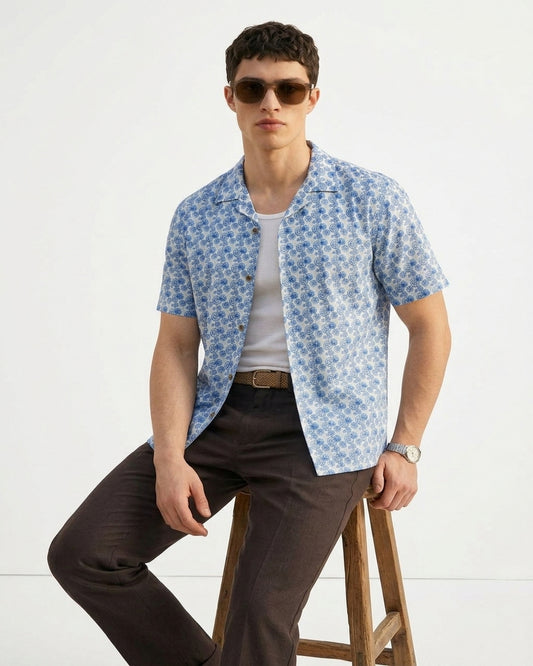 Cool Bee Blue Mosaic Shirt for Men - Premium Mercerised Cotton Spread Collar Shirt India - Back View