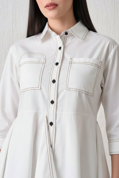 Architectural Piping Trapeze Dress White