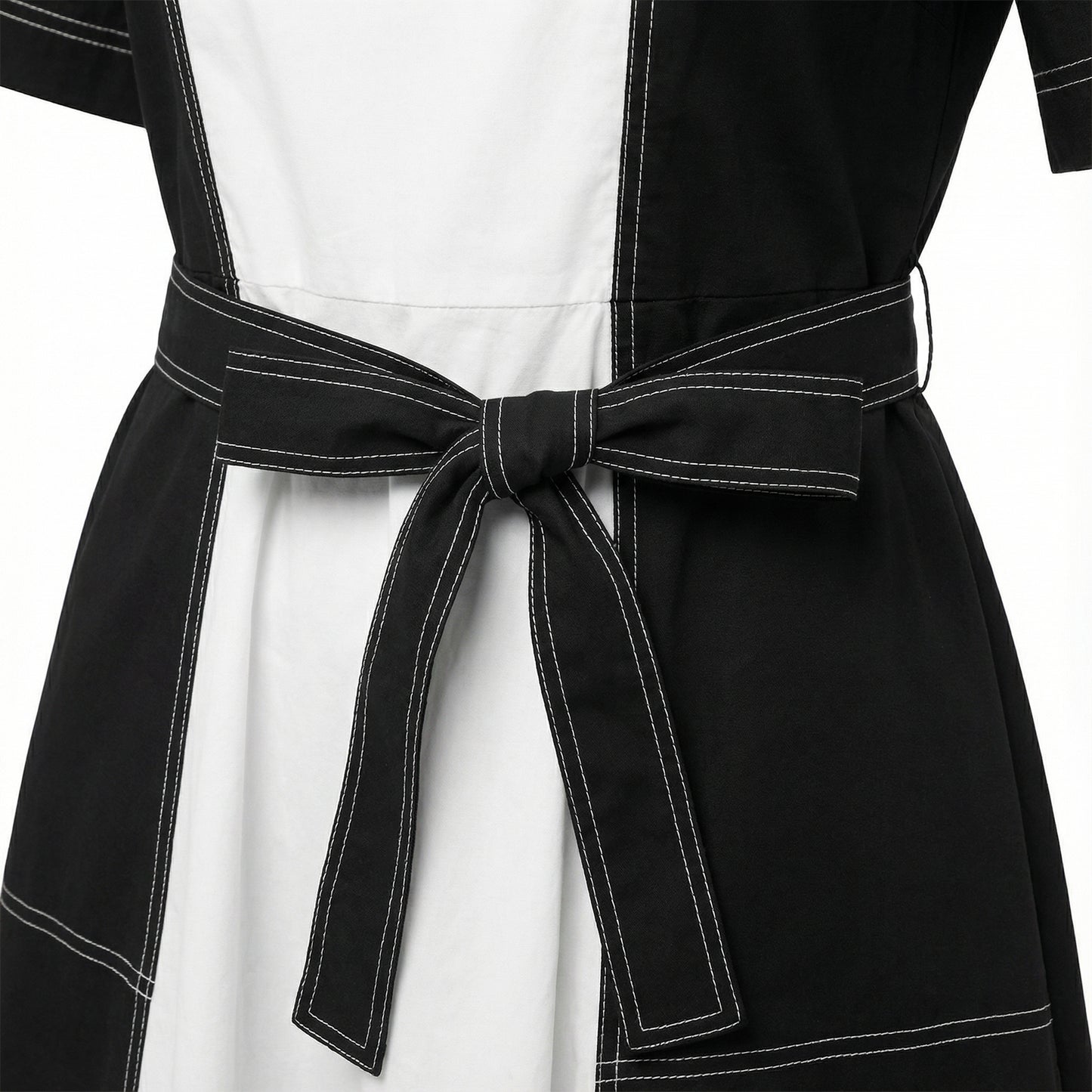 Monochrome Contrast-Panel Midi Dress Light Grey-White | Cool Bee