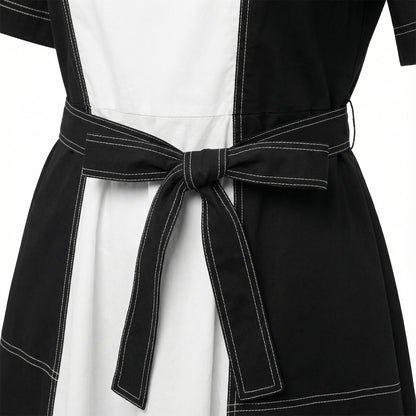 Monochrome Contrast-Panel Midi Dress Light Grey-White | Cool Bee