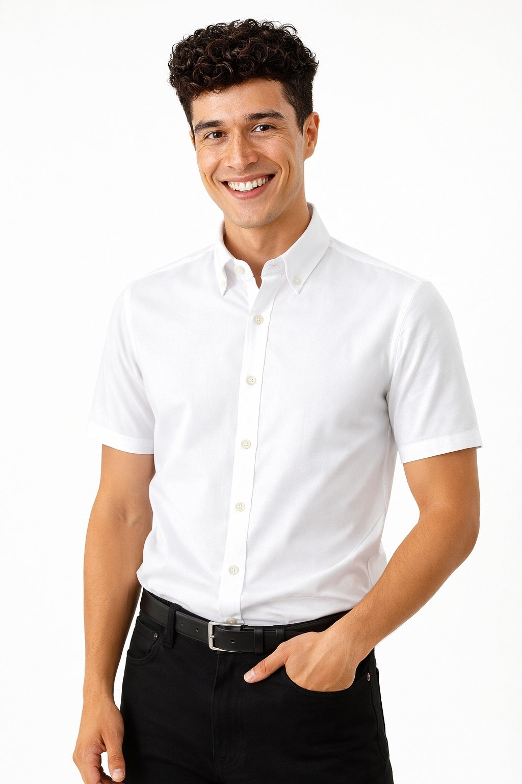 Cool Bee Premium Oxford Casual Half Shirt White for Men - White Premium Half Sleeve Oxford Shirt India - Lifestyle View