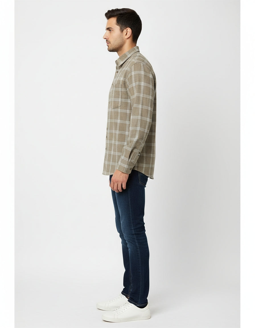 Men's Olive Drab Windowpane Check Shirt