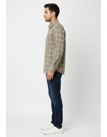 Men's Olive Drab Windowpane Check Shirt