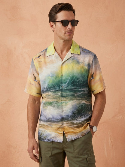 Cool Bee Botanical Tiger Canvas Shirt for Men - Premium Mercerised Cotton Spread Collar Shirt India - Front View