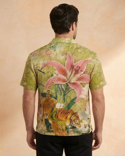 Cool Bee Wild Lotus Camp Shirt for Men - Premium Mercerised Cotton Spread Collar Shirt India - Styled View