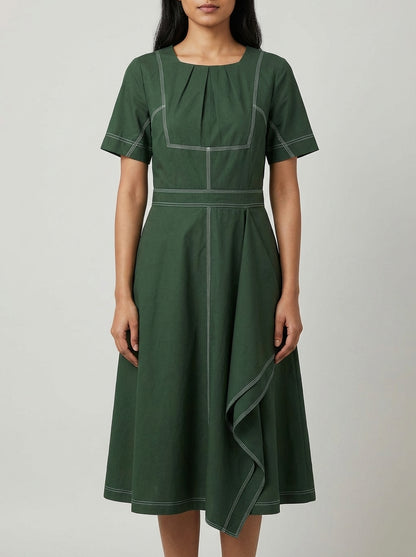 Sculptural Contrast Midi Dress – Olive Green | Cool Bee