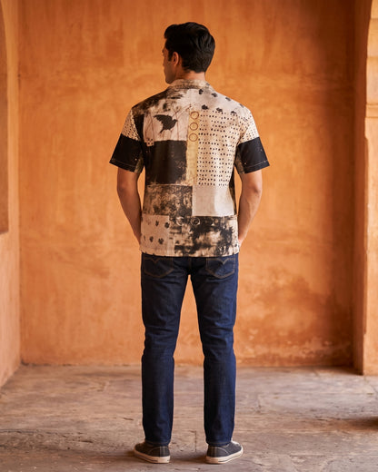 Cool Bee Charcoal Gridlock Camp Shirt for Men - Premium Mercerised Cotton Spread Collar Shirt India - Styled View