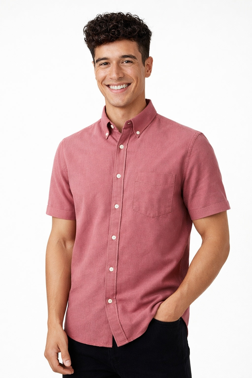 Premium Oxford Casual Half Shirt Raspberry Red