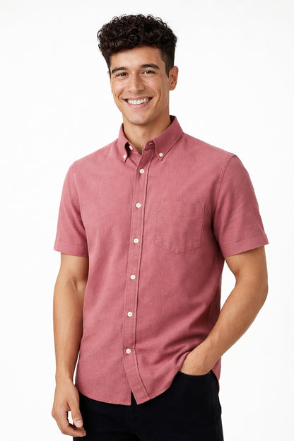 Premium Oxford Casual Half Shirt Raspberry Red