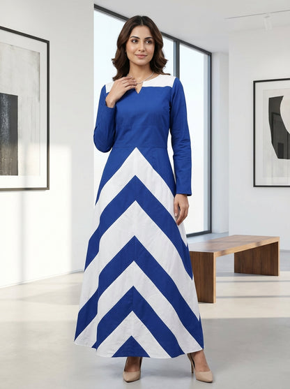 Elegant Midnight &amp; Marble Chevron Gown