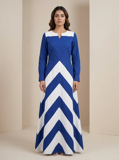Elegant Midnight &amp; Marble Chevron Gown