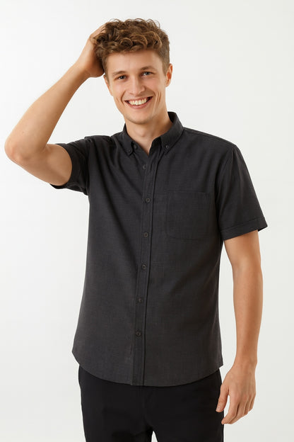 Cool Bee Premium Oxford Casual Half Shirt Black for Men - Black Premium Half Sleeve Oxford Shirt India - Back View