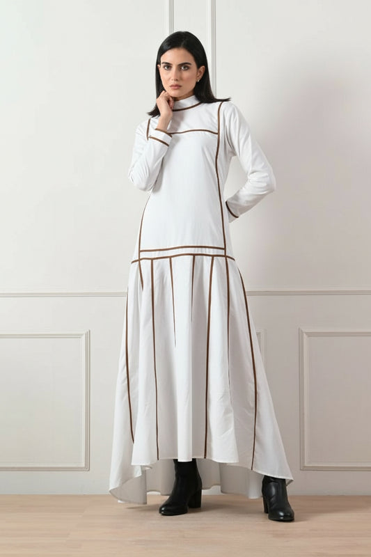 Geometric Paneled High-Low Gown White
