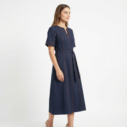 Crimson-Stitch Utility Midi Dress Navy Blue | Cool Bee