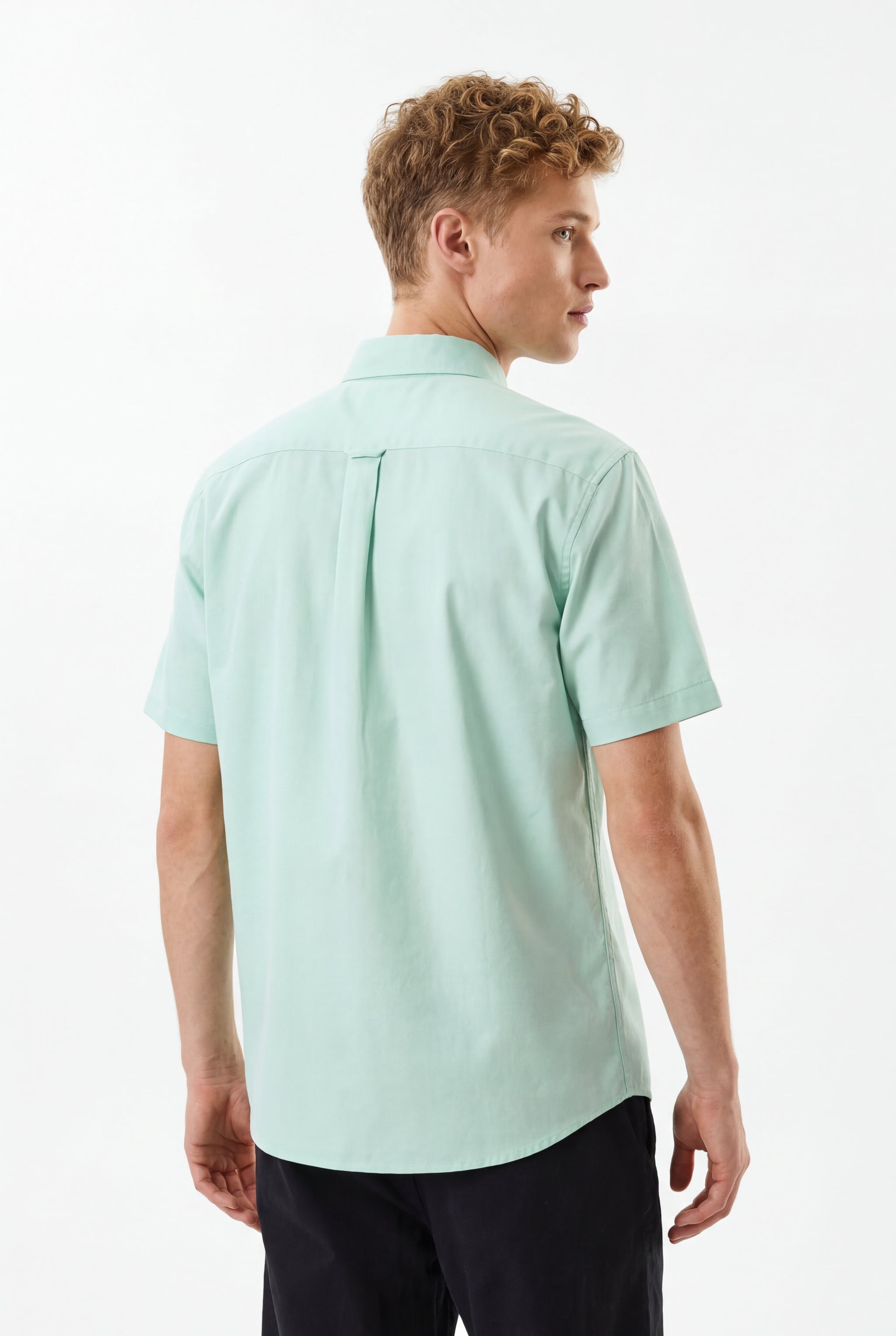 Cool Bee Premium Oxford Casual Half Shirt Sea Green for Men - Sea Green Premium Half Sleeve Oxford Shirt India - Back View