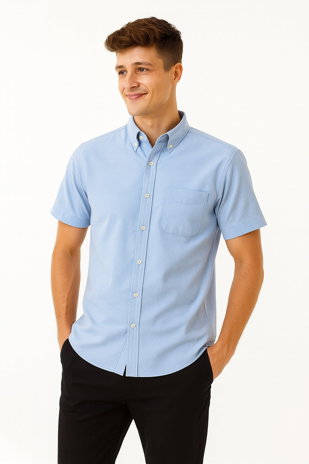 Cool Bee Premium Oxford Casual Half Shirt Light Blue for Men - Premium Half Sleeve Casual Shirt India - Lifestyle View