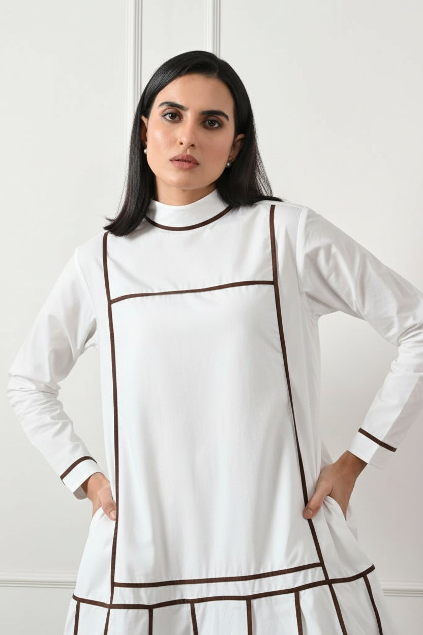 Geometric Paneled High-Low Gown White