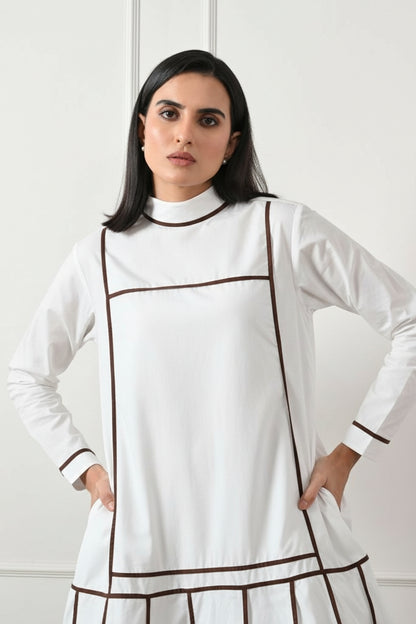 Geometric Paneled High-Low Gown White