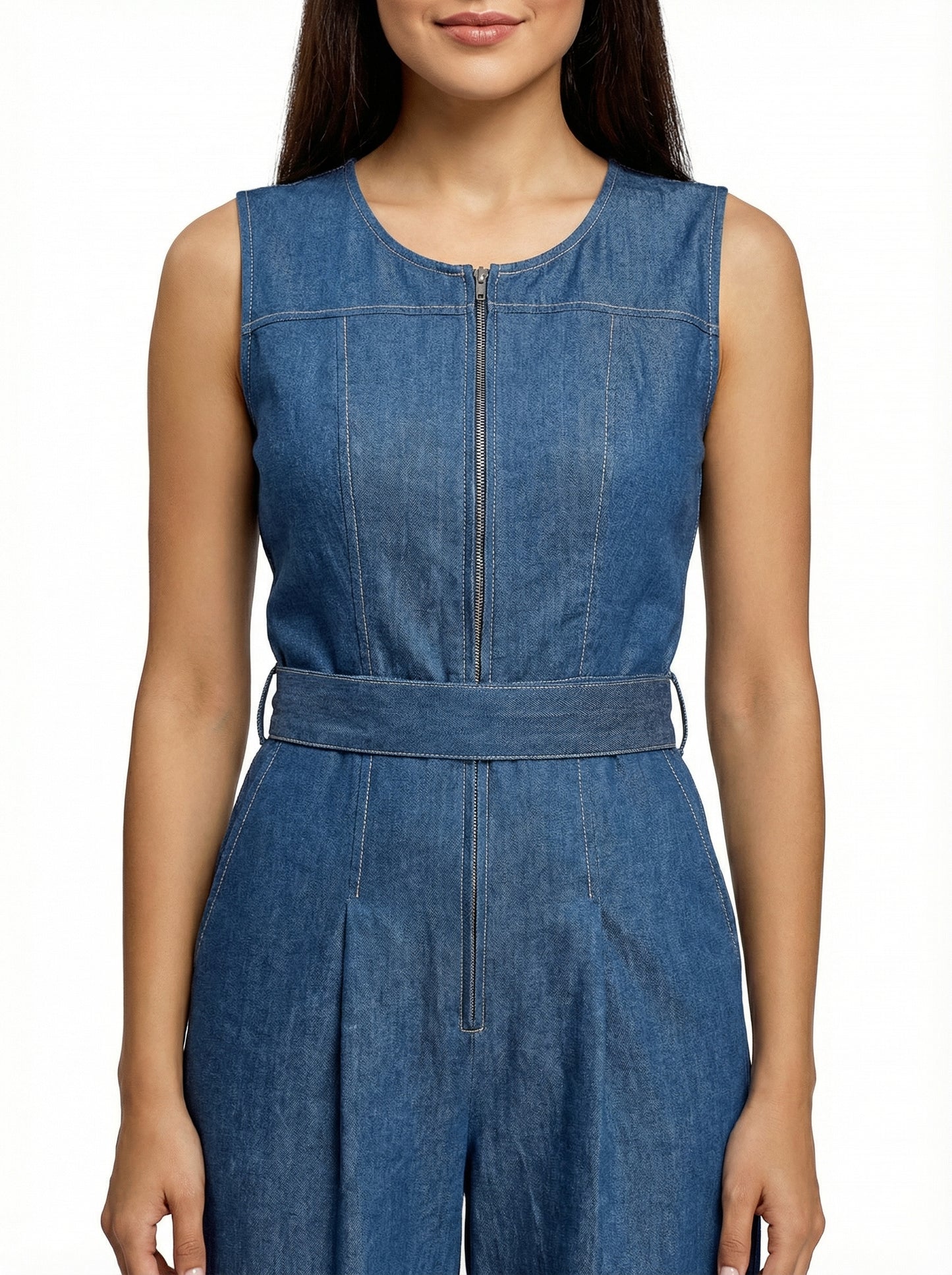 Sleek Utility Denim Jumpsuit – Indigo Wash