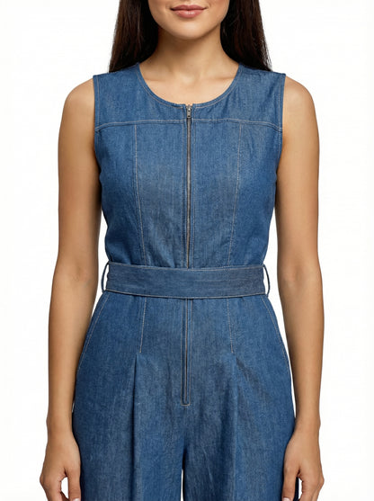 Sleek Utility Denim Jumpsuit – Indigo Wash