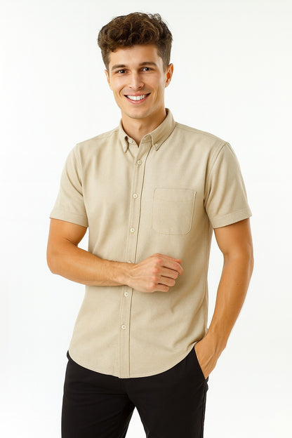 Premium Oxford Casual Half Shirt Beige