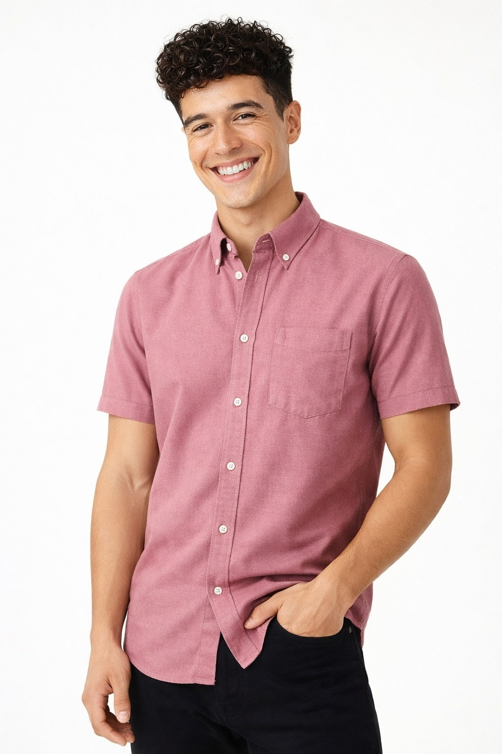 Premium Oxford Casual Half Shirt Raspberry Red