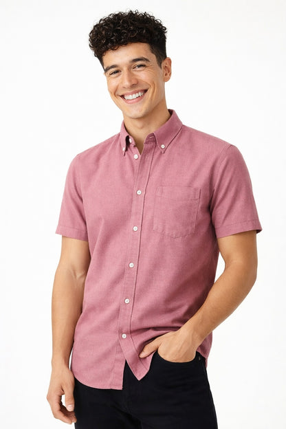 Premium Oxford Casual Half Shirt Raspberry Red