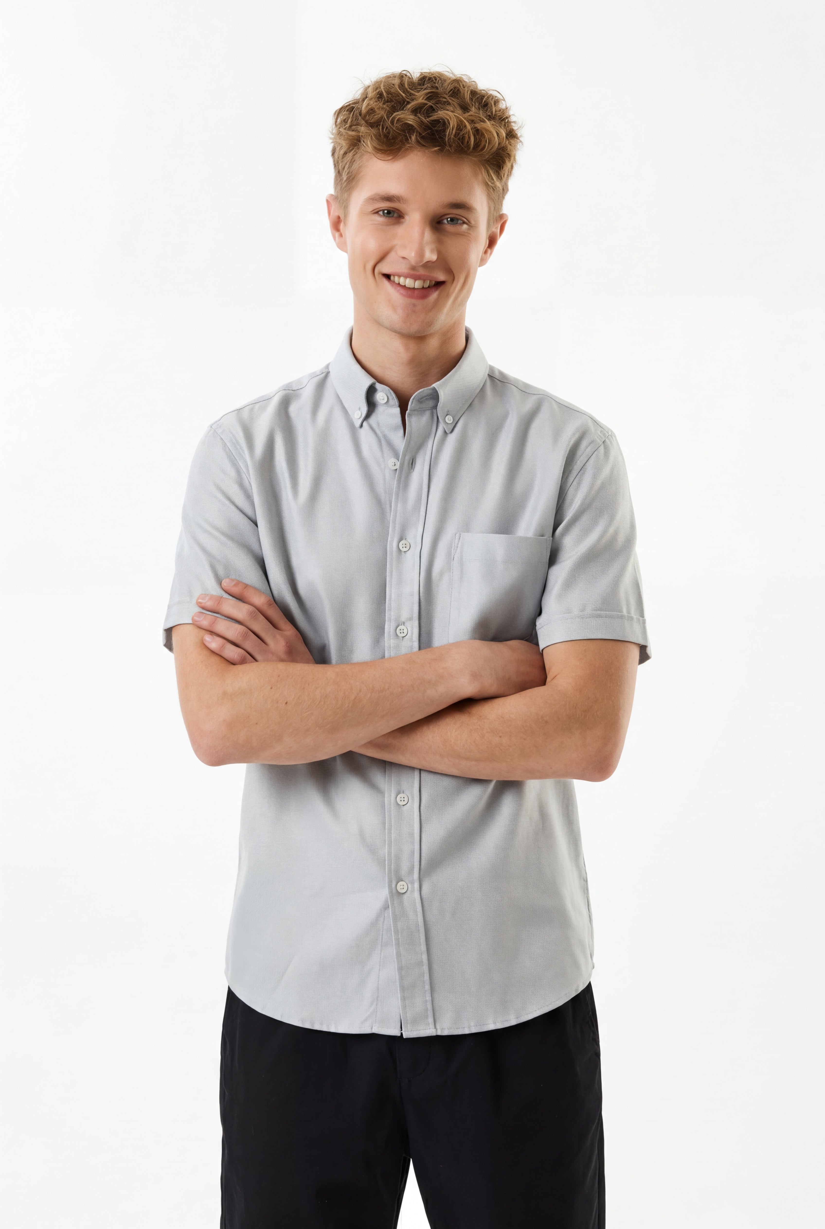 Cool Bee Premium Oxford Casual Half Shirt Grey for Men - Grey Premium Half Sleeve Oxford Shirt India